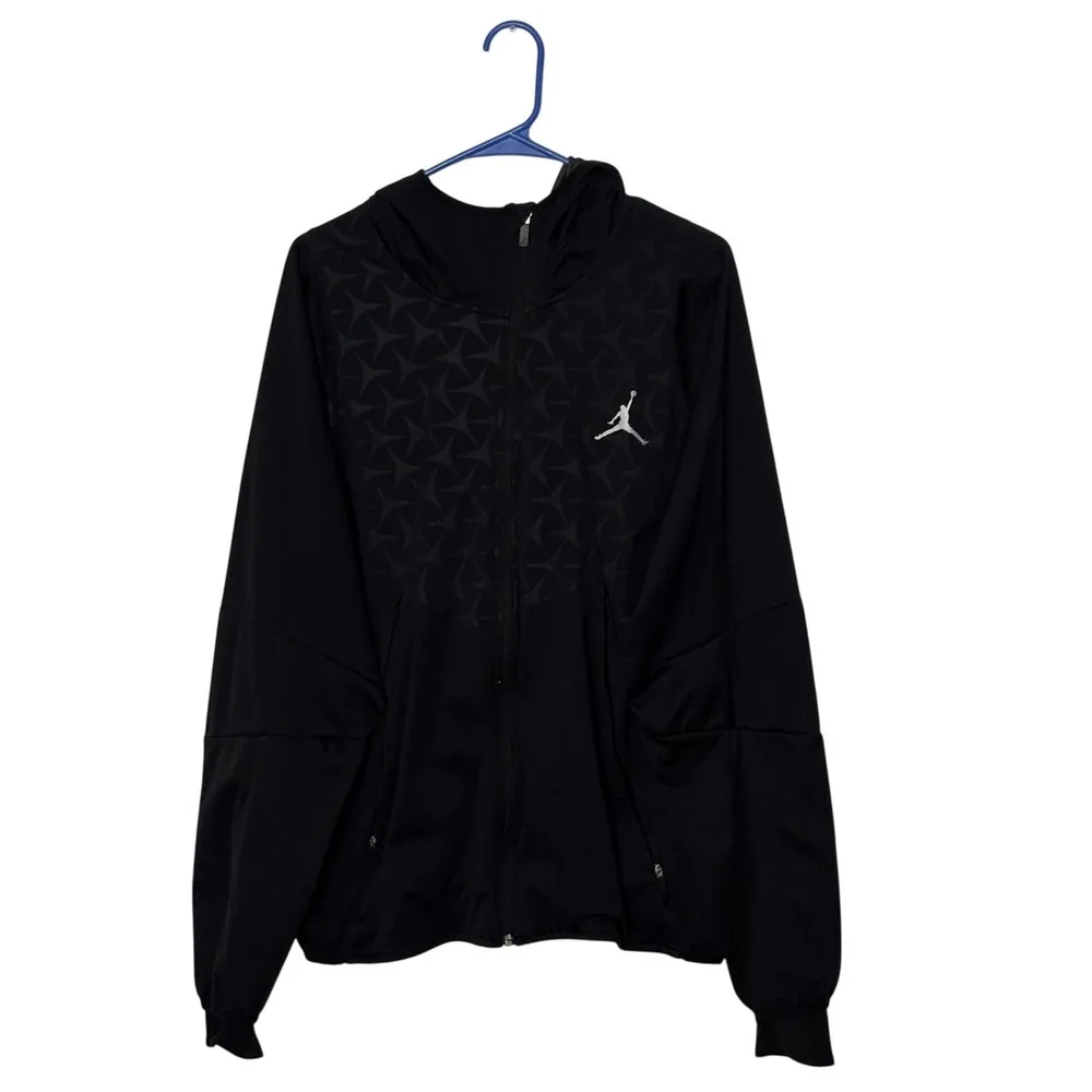 Jordan Mens Black‎ Geometric Star Pattern Full Zip Hooded Track Jacket Large